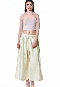 Plain Cotton Silk Palazzo in Off White