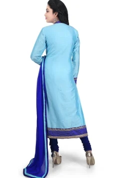Plain Cotton Silk Straight Suit in Sky Blue