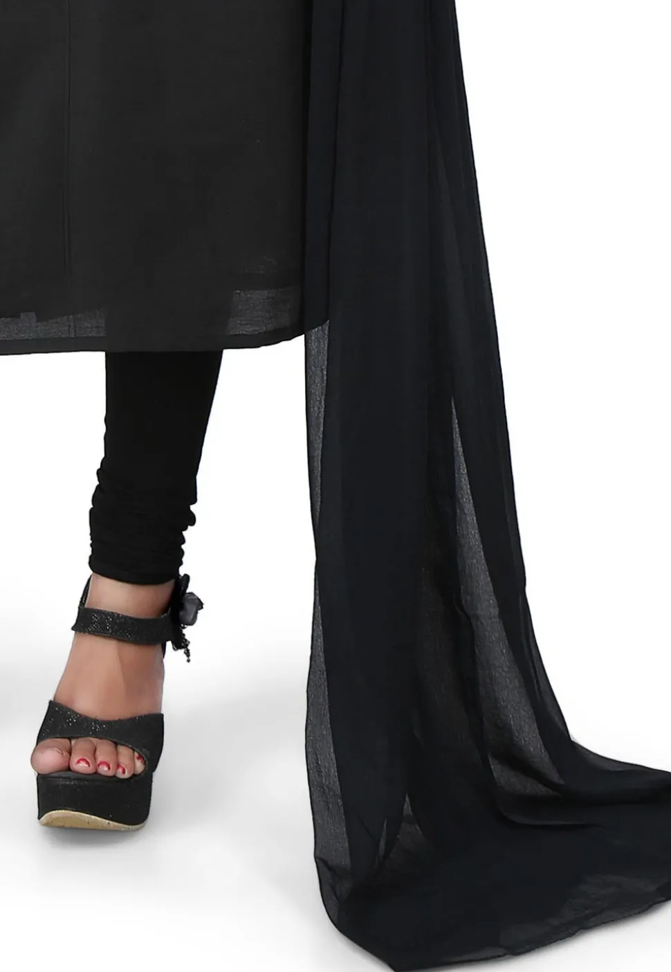 Plain Cotton Silk Straight Suit in Black