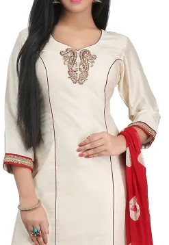 Plain Cotton Silk Straight Cut Suit in Off White