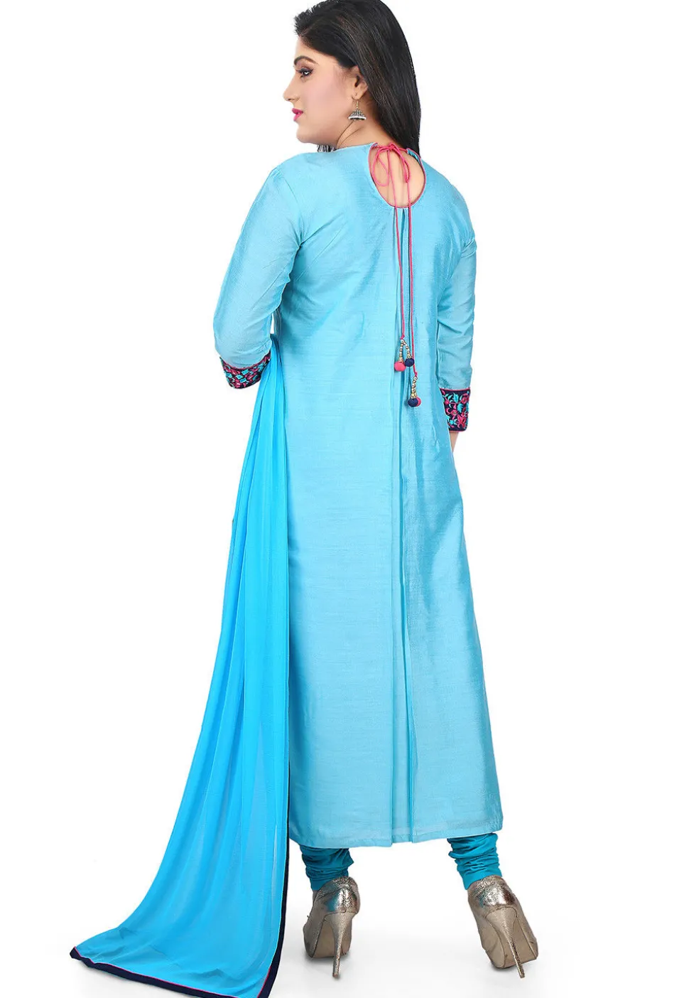 Plain Cotton Silk Straight Suit in Sky Blue