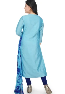 Plain Cotton Silk Straight Suit in Sky Blue