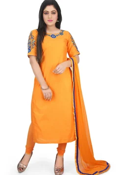 Plain Cotton Silk Straight Suit in Mustard