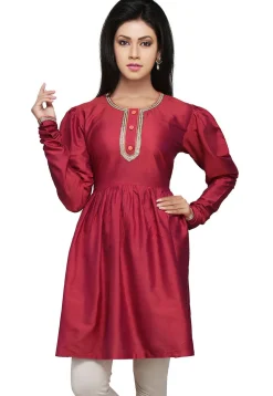 Plain Cotton Silk Tunic in Wine