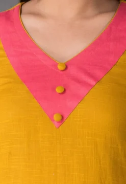 Plain Cotton Slub A Line Suit in Mustard