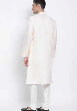 Plain Cotton Slub Kurta Set in Light Beige