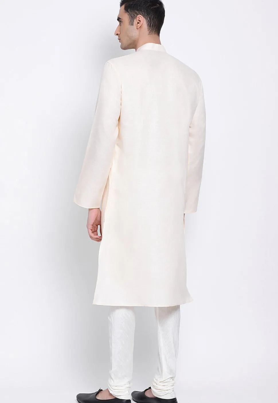Plain Cotton Slub Kurta Set in Light Beige