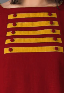 Plain Cotton Slub Straight Suit in Maroon