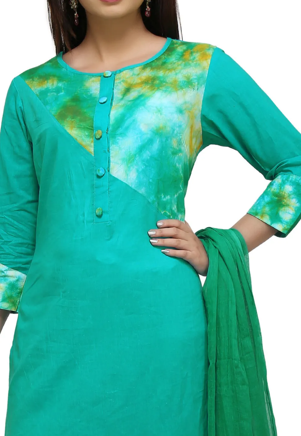 Plain Cotton Straight Suit in Sea Green