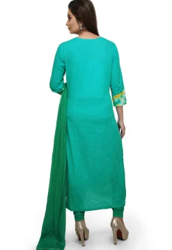 Plain Cotton Straight Suit in Sea Green