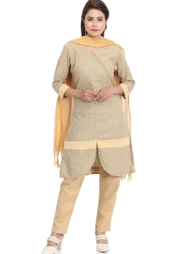 Plain Cotton Straight Suit in Fawn