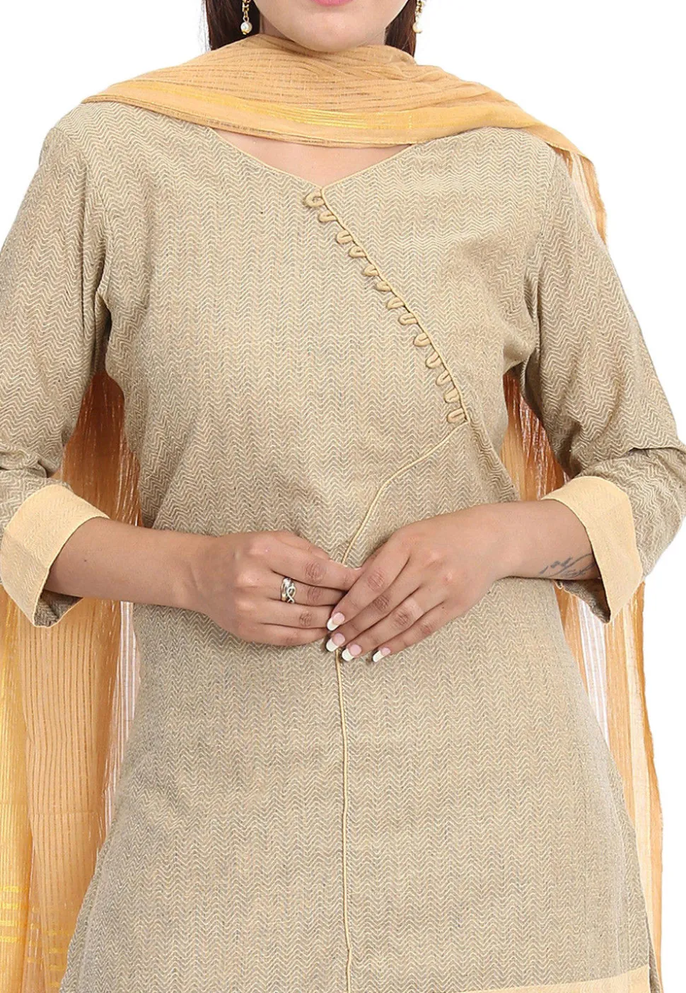 Plain Cotton Straight Suit in Fawn