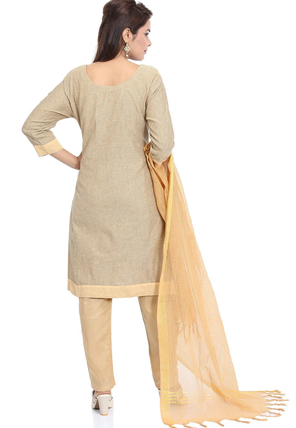 Plain Cotton Straight Suit in Fawn