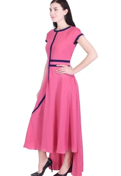 Plain Crepe High Low Dress in Pink