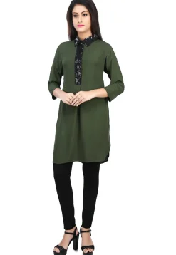 Plain Crepe Kurti in Green