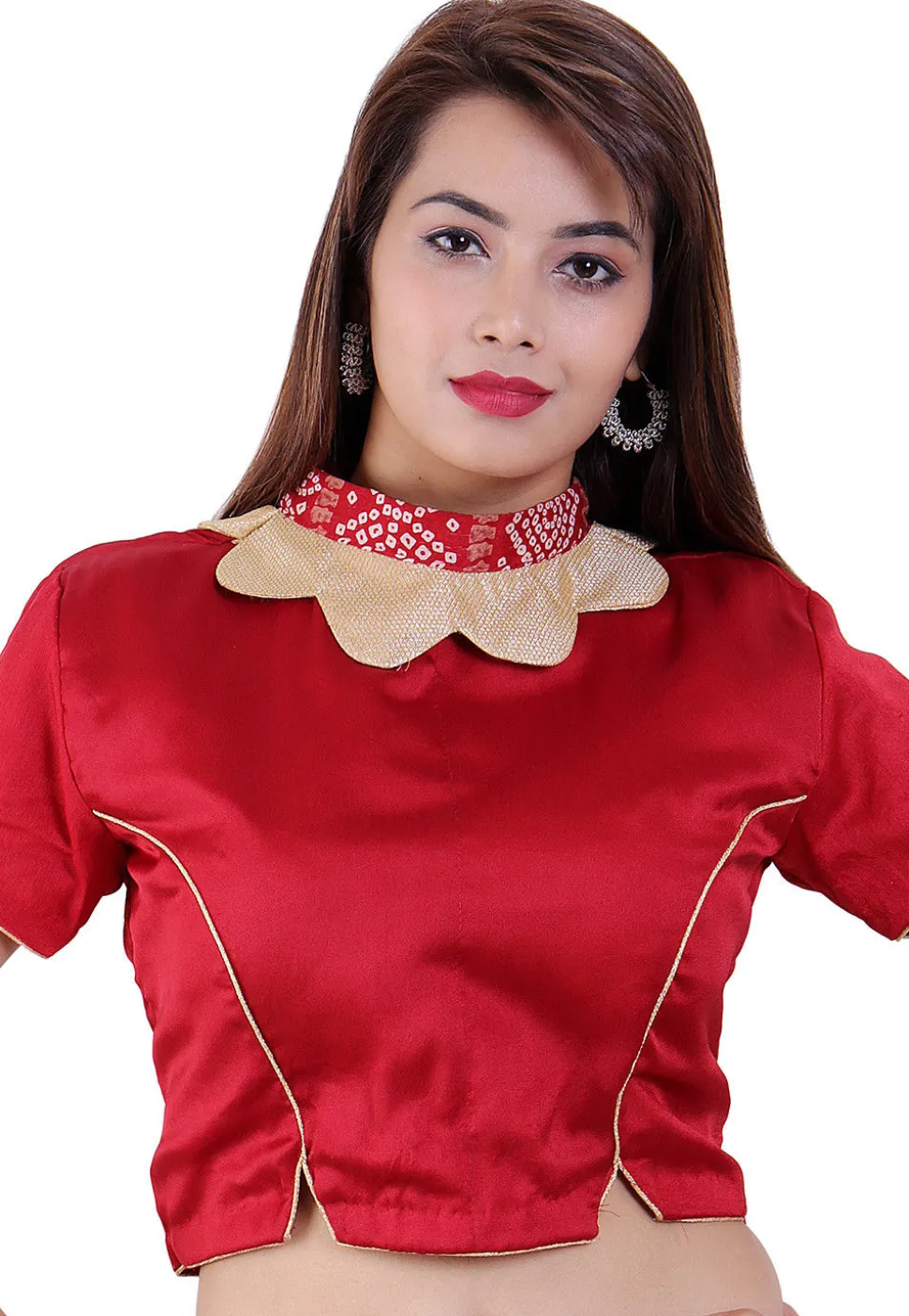 Plain Crepe Padded Blouse in Maroon