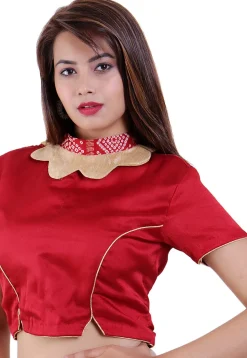 Plain Crepe Padded Blouse in Maroon
