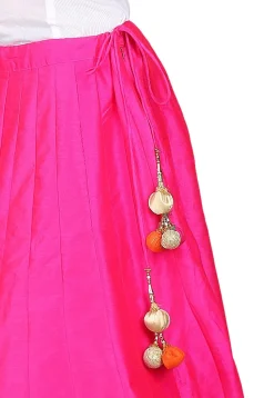Plain Dupion Art Silk Skirt in Fuchsia