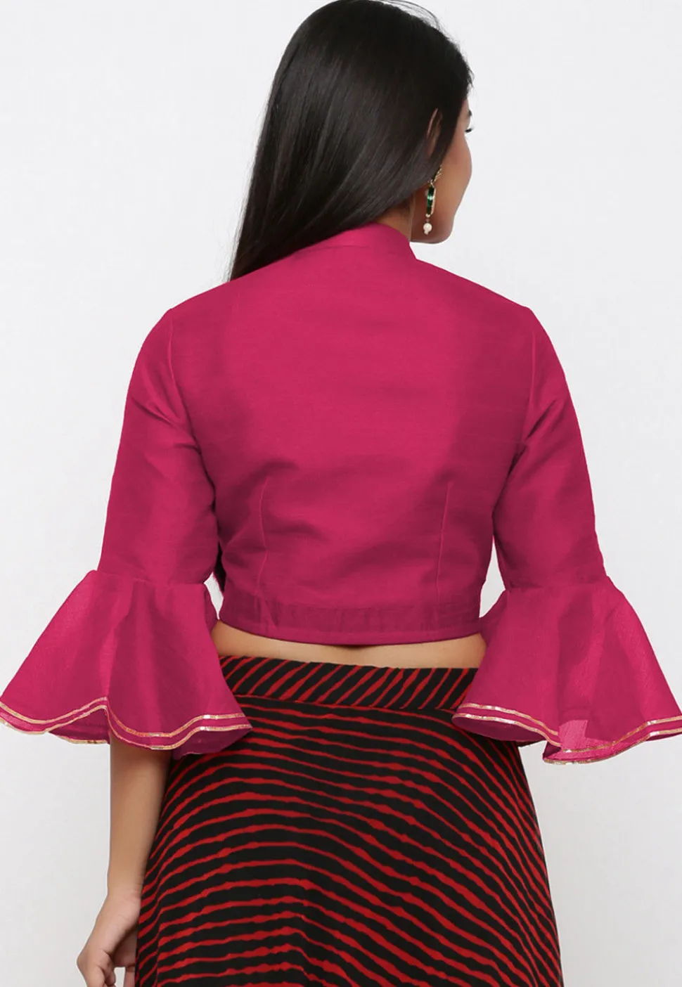 Plain Dupion Silk Blouse in Fuchsia