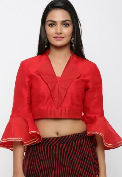 Plain Dupion Silk Blouse in Red