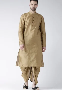 Plain Dupion Silk Dhoti Kurta in Beige