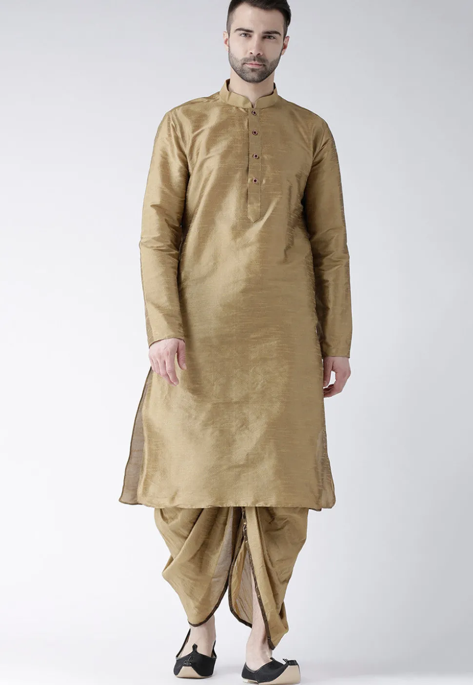 Plain Dupion Silk Dhoti Kurta in Beige