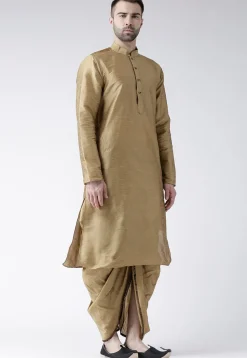 Plain Dupion Silk Dhoti Kurta in Beige