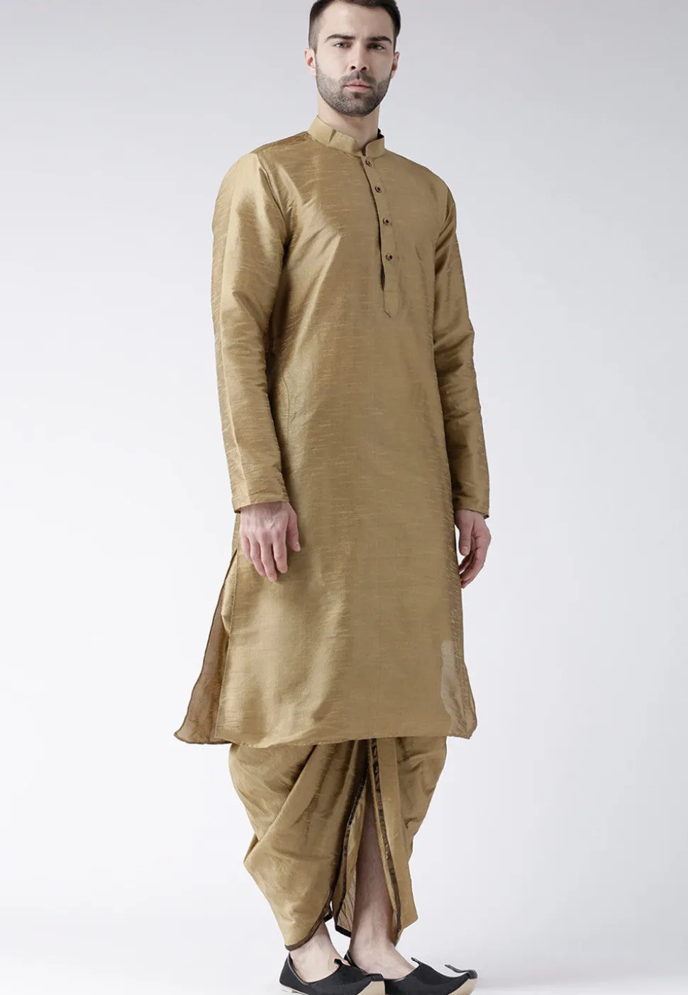 Plain Dupion Silk Dhoti Kurta in Beige
