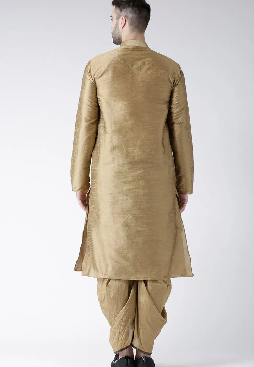 Plain Dupion Silk Dhoti Kurta in Beige
