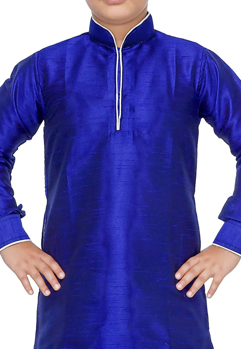Plain Dupion Silk Dhoti Kurta Set in Royal Blue