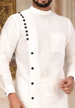Plain Dupion Silk Dhoti Sherwani in White