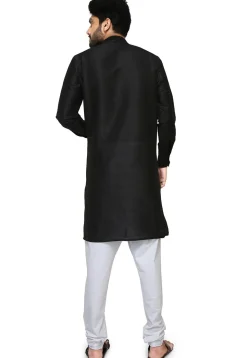 Plain Dupion Silk Jodhpuri Suit in Black