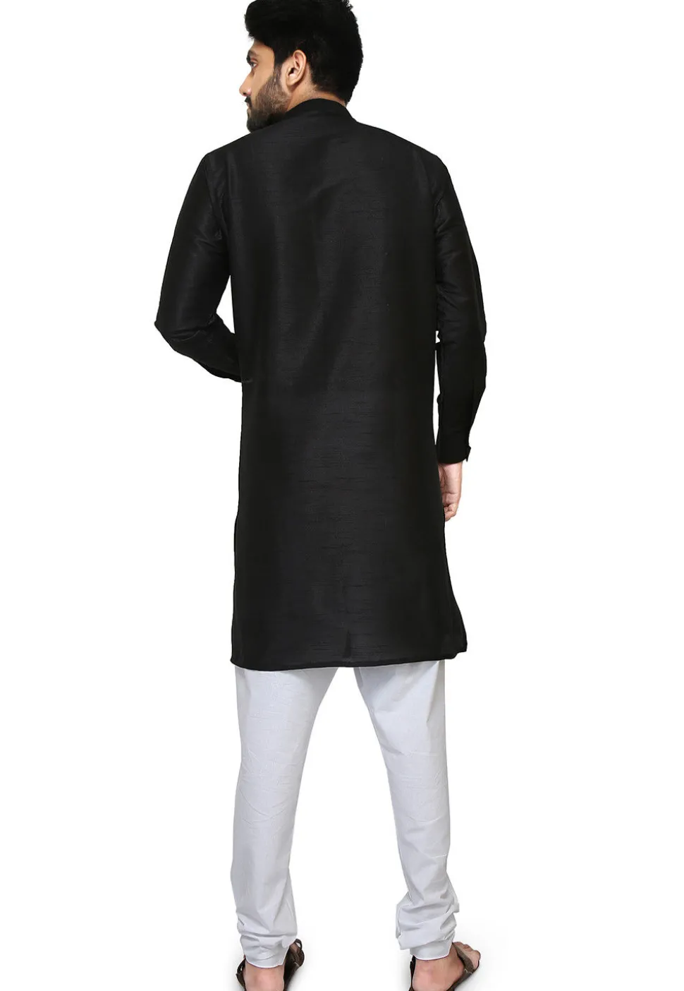 Plain Dupion Silk Jodhpuri Suit in Black
