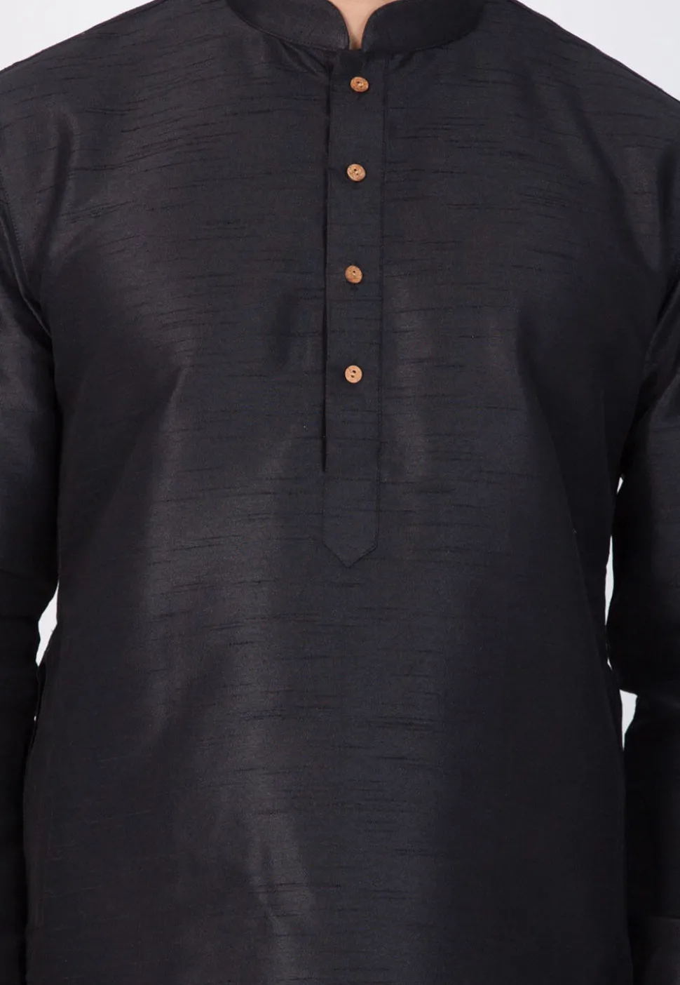 Plain Dupion Silk Kurta in Black