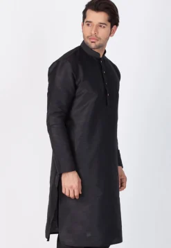 Plain Dupion Silk Kurta in Black