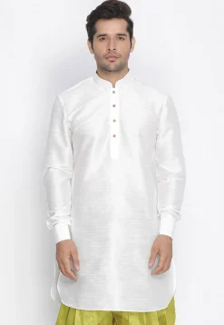 Plain Dupion Silk Kurta in White