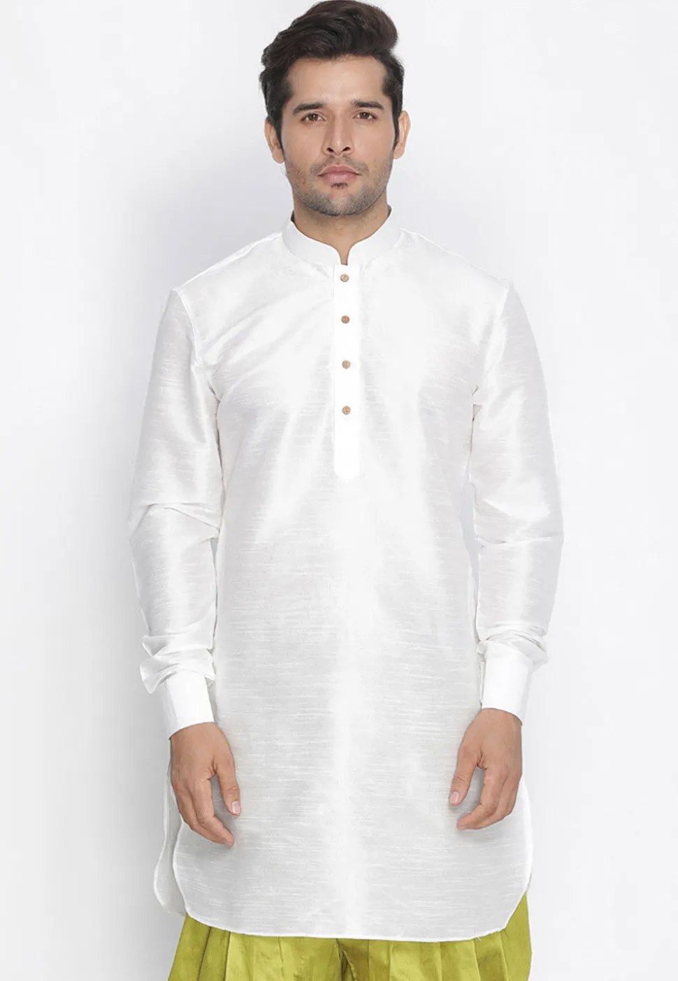 Plain Dupion Silk Kurta in White