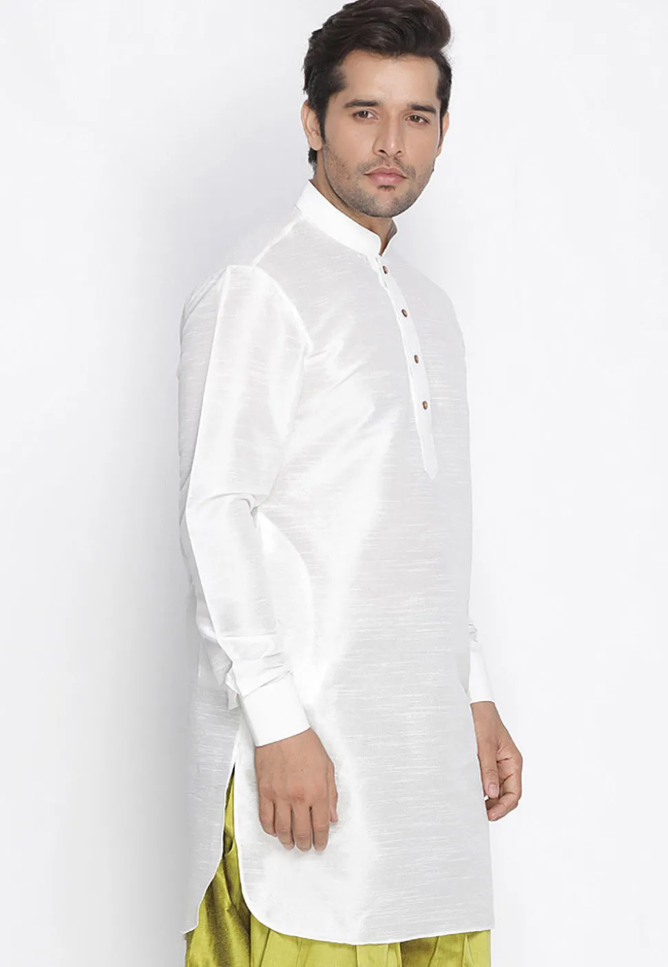 Plain Dupion Silk Kurta in White