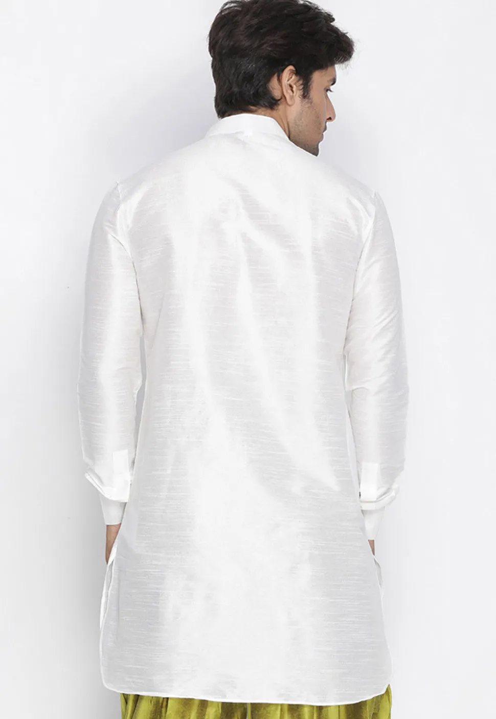 Plain Dupion Silk Kurta in White