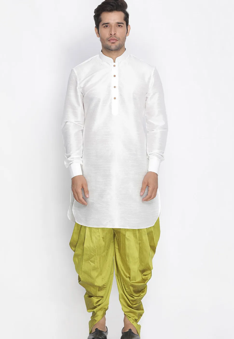 Plain Dupion Silk Kurta in White