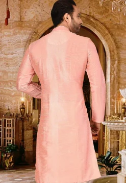 Plain Dupion Silk Kurta in Peach