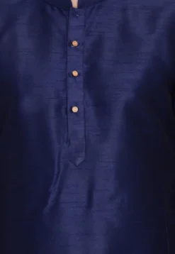 Plain Dupion Silk Kurta in Navy Blue