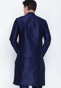 Plain Dupion Silk Kurta in Navy Blue