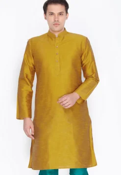 Plain Dupion Silk Kurta in Mustard