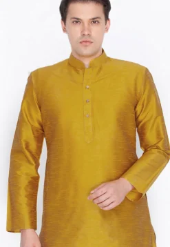 Plain Dupion Silk Kurta in Mustard