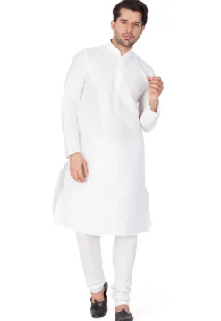 Plain Dupion Silk Kurta in White