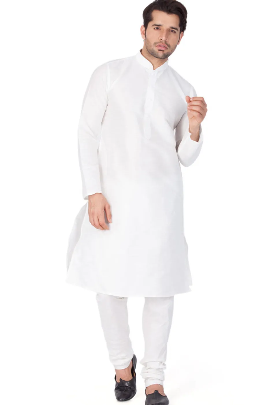 Plain Dupion Silk Kurta in White