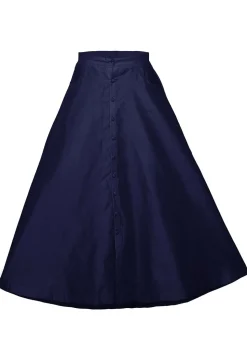 Plain Dupion Silk Long Skirt in Navy Blue