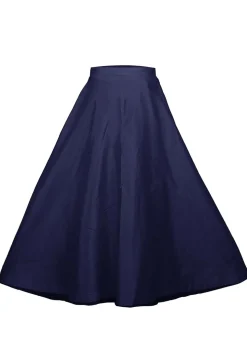 Plain Dupion Silk Long Skirt in Navy Blue
