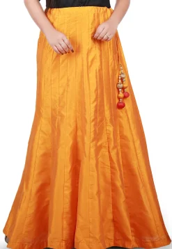 Plain Dupion Silk Long Skirt in Mustard